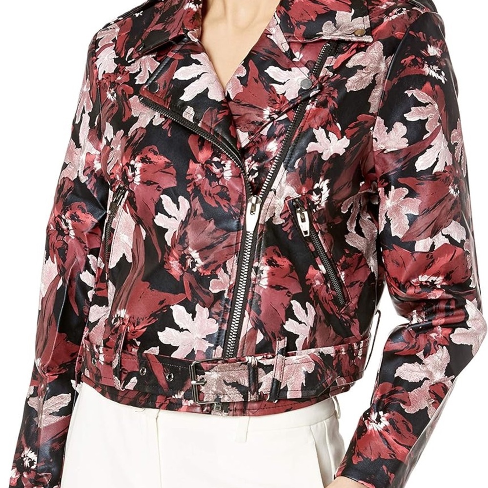 Catherine Malandrino Veruca Vegan Leather Floral Moto Jacket Size 14